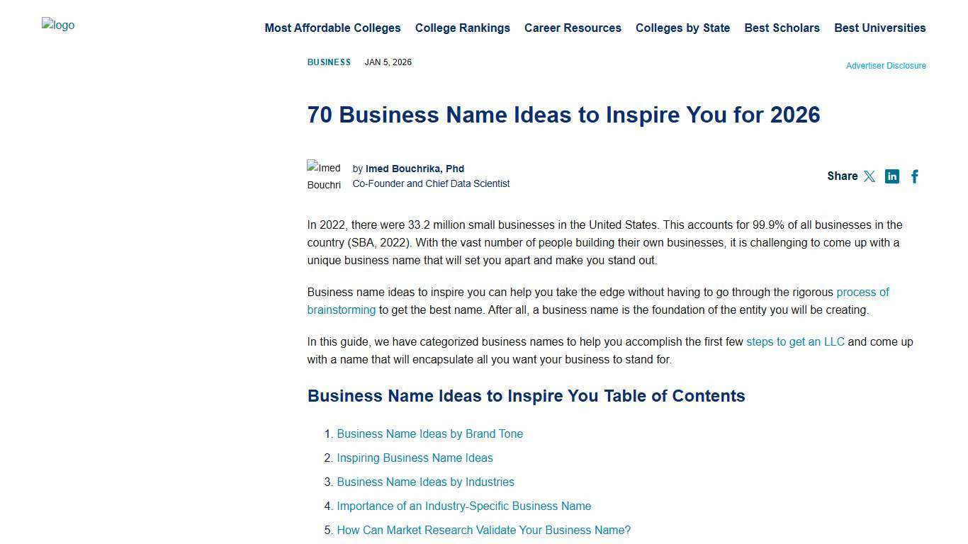 70 Business Name Ideas to Inspire You for 2026 Research.com